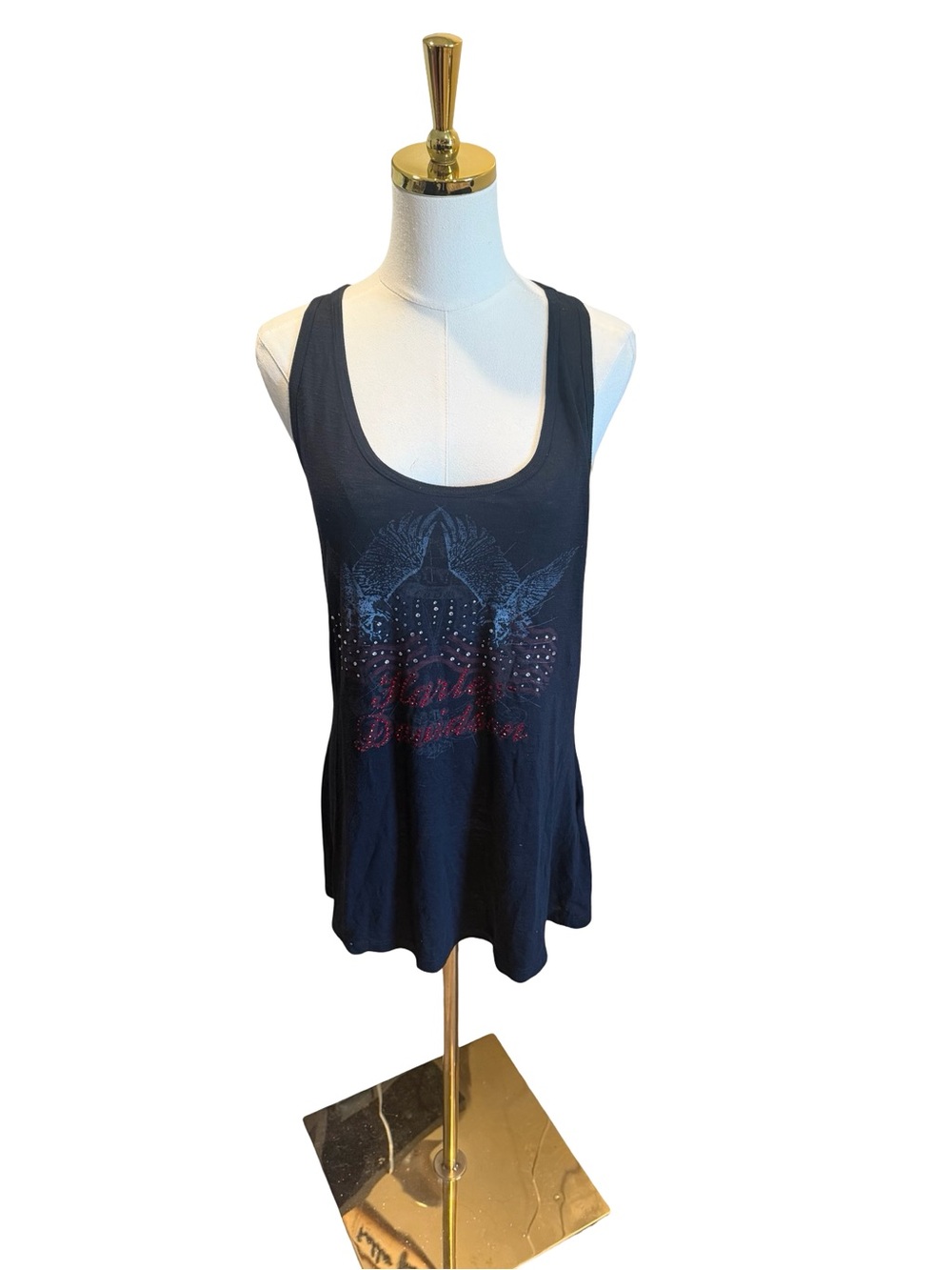 Y2K Harley-Davidson Black Scoop Neck Studded Graphic Tank
